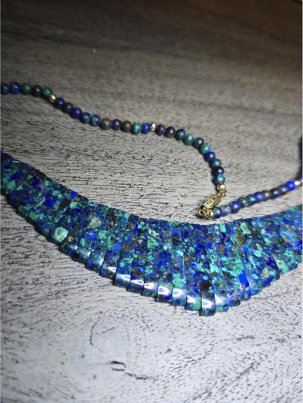 Vibrant Azurmalachite Azurite Slab Necklace Artisan-Cut